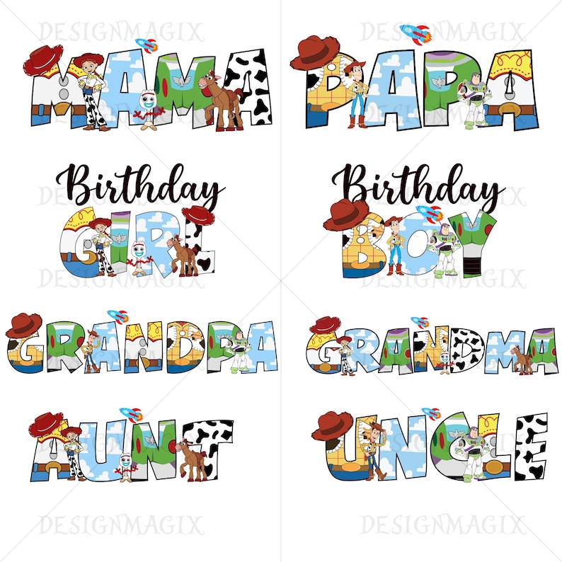 Toy Story Family PNG Bundle - Papa Mama Boy Girl PNG, Disney Pixar Digital Download, Cute Cartoon Png Design, Birthday Matching Family Png