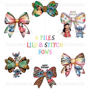 Lilo and Stitch Bow Clipart Bundle | Disney Couple SVG PNG Files | Disney Stitch Coquette Png, Magical Kingdom Sublimation for Cricut Crafts
