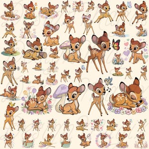 Zestaw Bambi PNG, Zestaw uroczych małych jelonków, Kolekcja Disney Bambi PNG, Sublimacja PNG, Natychmiastowe pobieranie