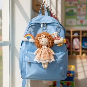 Handmade Linen Mini doll bag chain: Waldorf-Inspired Toy 6 inches, pocket doll, birthday favor
