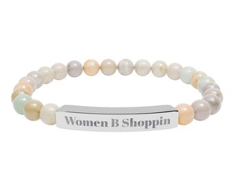 Women B Shoppin engraved Natural Stone Stretch Bracelet | Beaded Bar Bracelet