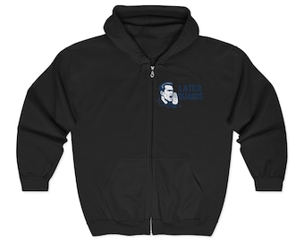 LATER QUAIDS - The Lonely Island and Seth Meyers Podcast Zip Hoodie | Retro Blue Text
