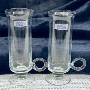 2pc Set Vintage Hand Blown Toscany Footed 10oz Irish Coffee Glasses with Finger-Loop Handles