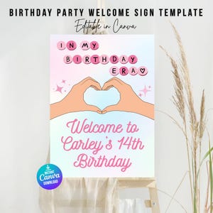 Panneau de bienvenue anniversaire Swiftie : thème de la tournée Eras (téléchargement numérique, modèle Canva)