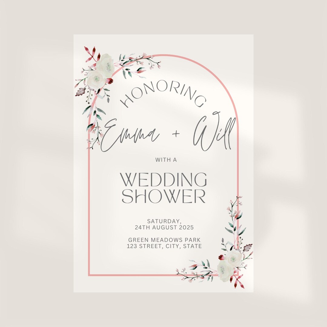 Floral Wedding Shower Invitation | Canva Template | Whimsical Pastel ...