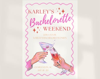 Bachelorette Weekend Itinerary Invitation: Chic Cocktail Design (Digital Download Canva Template)