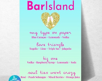 Love Island Party Bar Sign: Editable Drink Menu Template (8x10 Canva PDF Download