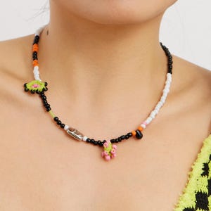 Handmade Beaded Crochet Necklace for Her Unique Boho Statement Jewelry Accessary for Her Mother&#39;s Day Birthday Gift