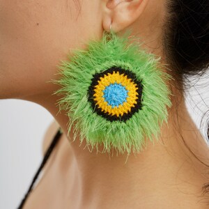 Handmade Mandala Crochet Earrings Statement Earring Crocheted Jewelry Boho Unique Gift for Her Sustainable Accessories Mother’s Day Gift
