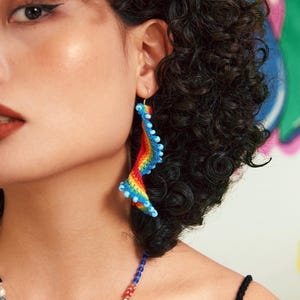 Handmade Rainbow Crochet Earrings Statement Earring Crocheted Jewelry Boho Unique Gift for Her Sustainable Accessories Mother’s Day Gift