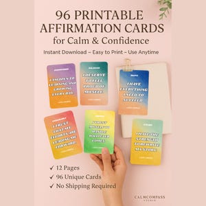 96 Tarjetas de Afirmaciones Imprimibles - Autocuidado, Alivio de la Ansiedad, Atención Plena, Bienestar Diario, Oferta Especial