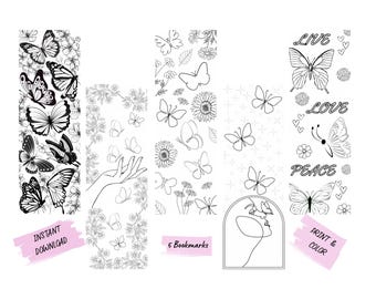 Kleurplaat vlinders - afdrukbare set van 5 | Digitale download