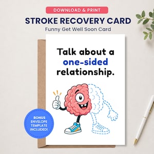 Roligt kort för återhämtning från stroke, kort för strokeöverlevare, krya på dig-kort, humoristisk strokepresent - utskrivbar hälsning (digital nedladdning)