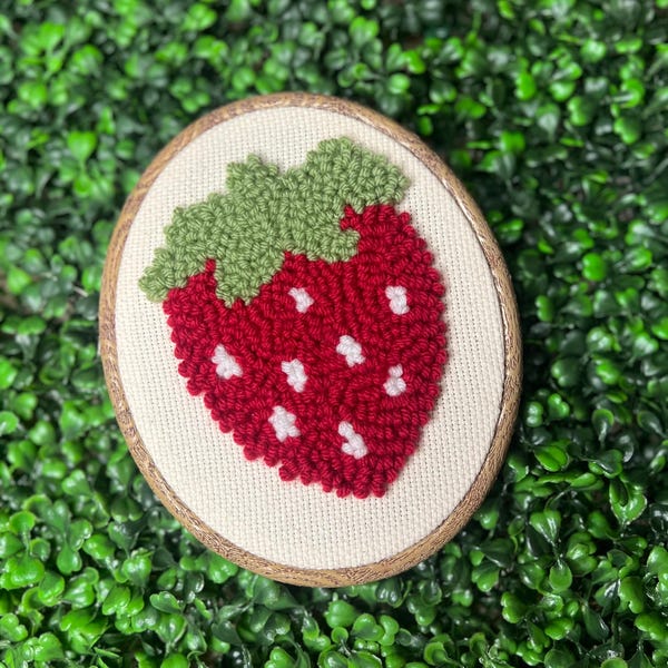 Yarn Strawberry Wall Hanging: Nursery Decor Textile Art