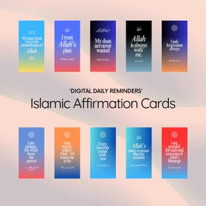 10 cartes d'affirmation islamique | Rappels quotidiens musulmans imprimables numériques | anglais et arabe | Croissance spirituelle de la pleine conscience islamique