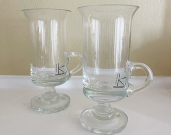Knobler Romania Crystal Footed/Pedestal Irish Coffee Mugs with Flared Rims (2)
