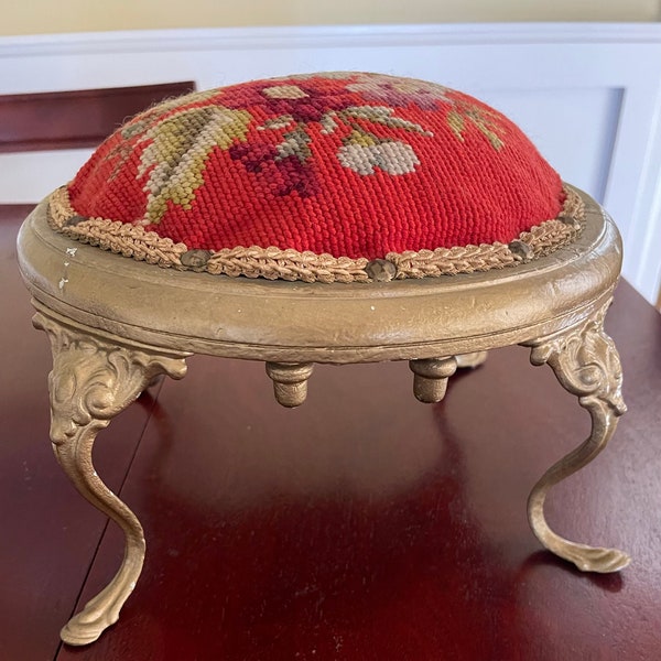 Petite Victorian Iron and Needlepoint Footstool - Reduced Price!