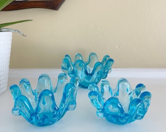 Blue Glass Nesting Bowls Trio from Italy-Swing Style