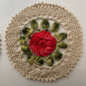 Vintage crochet doilies round with a center flower a set of 4 image 2