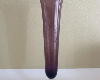 Vintage Amethyst Purple Etched Bud Vase