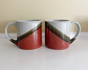Retro Vibes: Pair of 70's Stoneware Speckled Coffee Mugs"