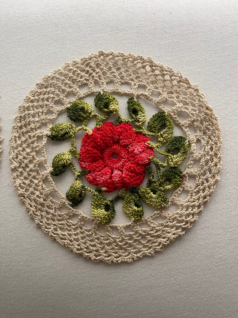 Vintage crochet doilies round with a center flower a set of 4 image 9