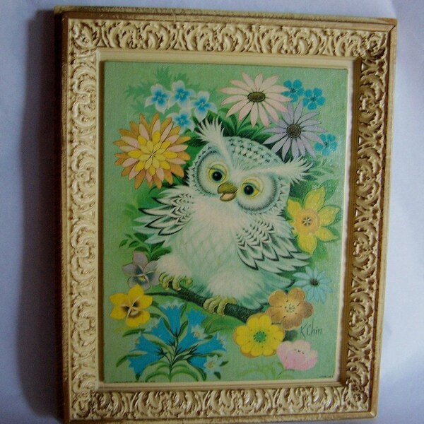 K Chin 1970's Owl Litho Print