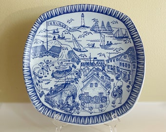 Stavangerflint Kari Nyquist Wall Plate of Sorlandet Norway, fishing village scene