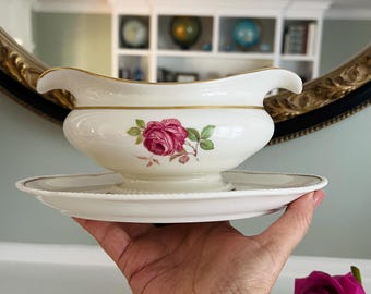 Castleton China Dolly Madison Gravy Boat with attached plate