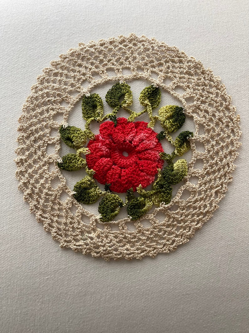 Vintage crochet doilies round with a center flower a set of 4 image 7