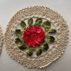 Vintage crochet doilies round with a center flower a set of 4 image 6