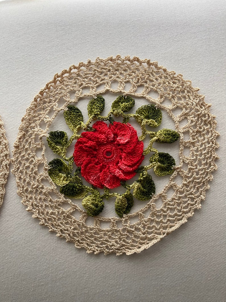 Vintage crochet doilies round with a center flower a set of 4 image 6