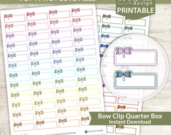 Bow Clip Quarter Box, Printable Planner Stickers, Bullet Journal Stickers, Erin Condren Stickers - Cut Files