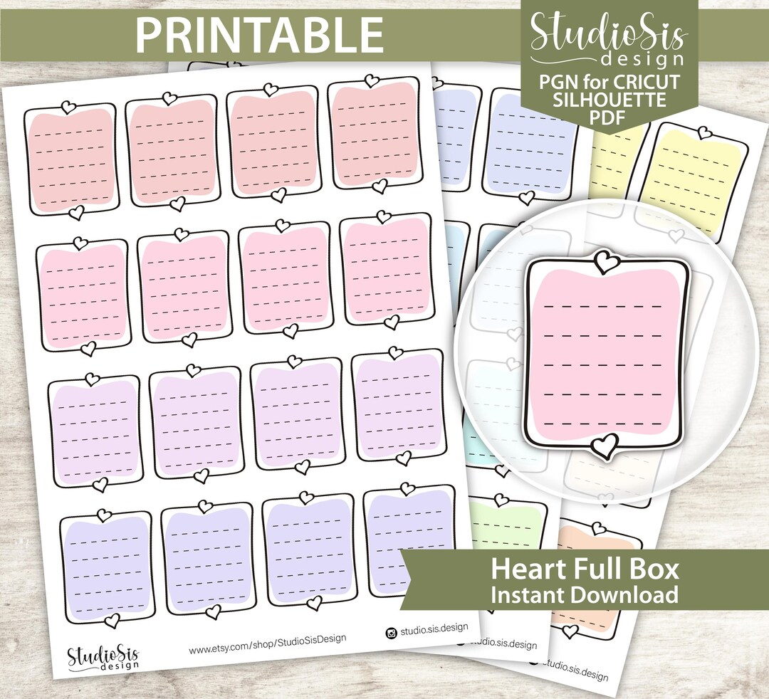 Heart Full Box, Printable Planner Stickers, Bullet Journal Stickers ...