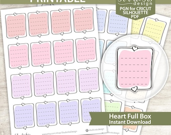 Heart Full Box, Printable Planner Stickers, Bullet Journal Stickers, Erin Condren Stickers - Cut Files