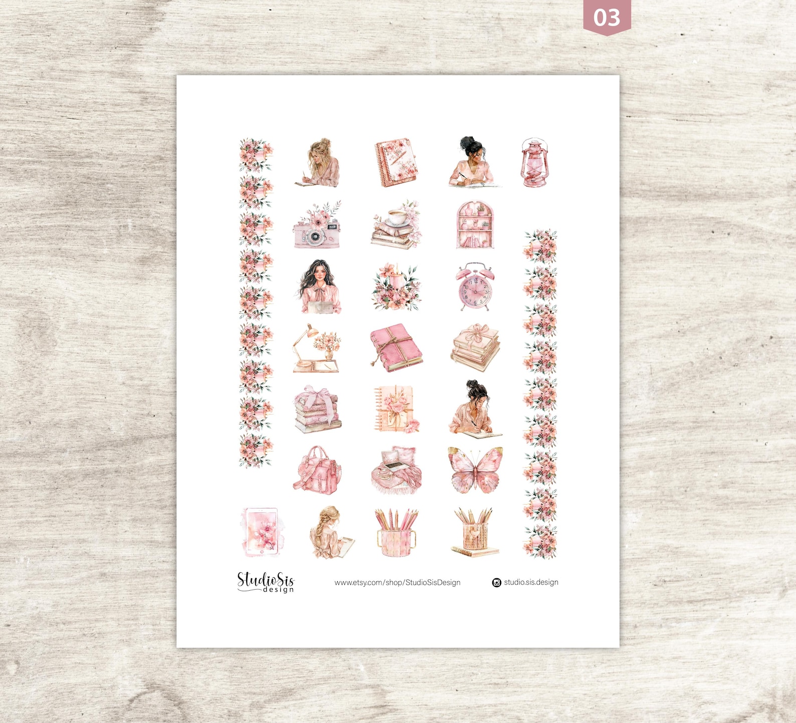 Rose Planner Stickers, Decorative Hobonichi Stickers (PDF, PNG) - Etsy