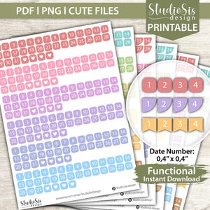 Date Number, Printable Planner Stickers, Bullet Journal Stickers, Erin Condren Stickers - Cut Files