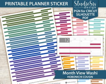 Month View Washi, Hobonichi Cousin Printable Planner Stickers, Cut Files