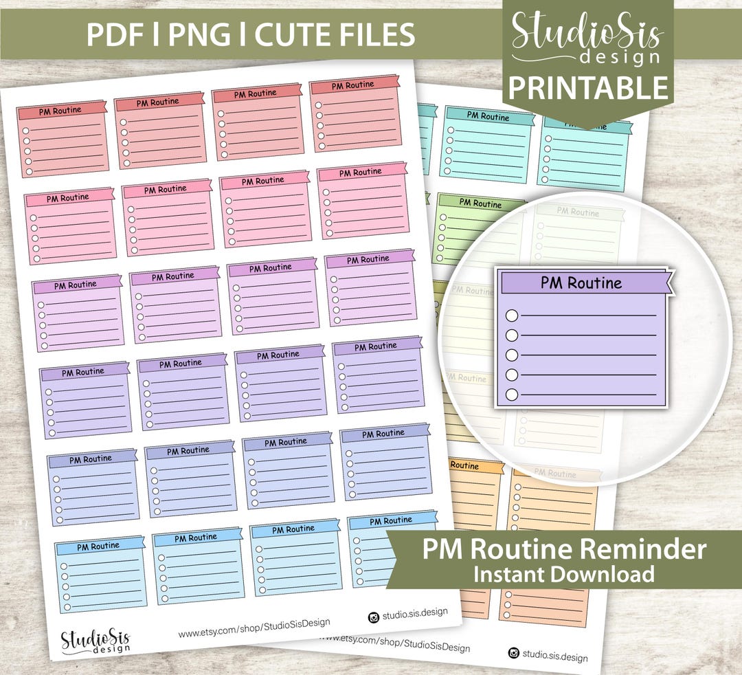 PM Routine Reminder Box, Printable Planner Stickers, Bullet Journal ...