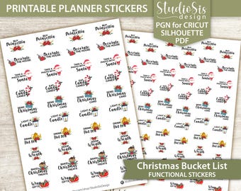 Christmas Bucket List, Printable Planner Stickers, Bullet Journal, Erin Condren Stickers - Cut Files