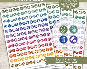 Icons Planner, Printable Planner Stickers, Bullet Journal Stickers, Erin Condren Stickers - Cut Files