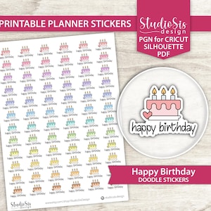 Printable Happy Birthday Doodle | Planner Stickers | Everiday Life Script Stickers | Cut Files