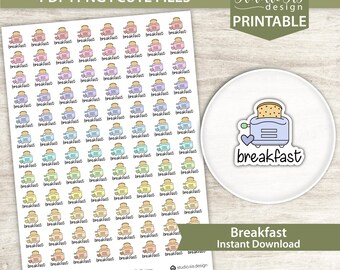 Breakfast Doodle Printable Planner Stickers | Icon Planner Stickers for functional planning and reminders - Cut Files
