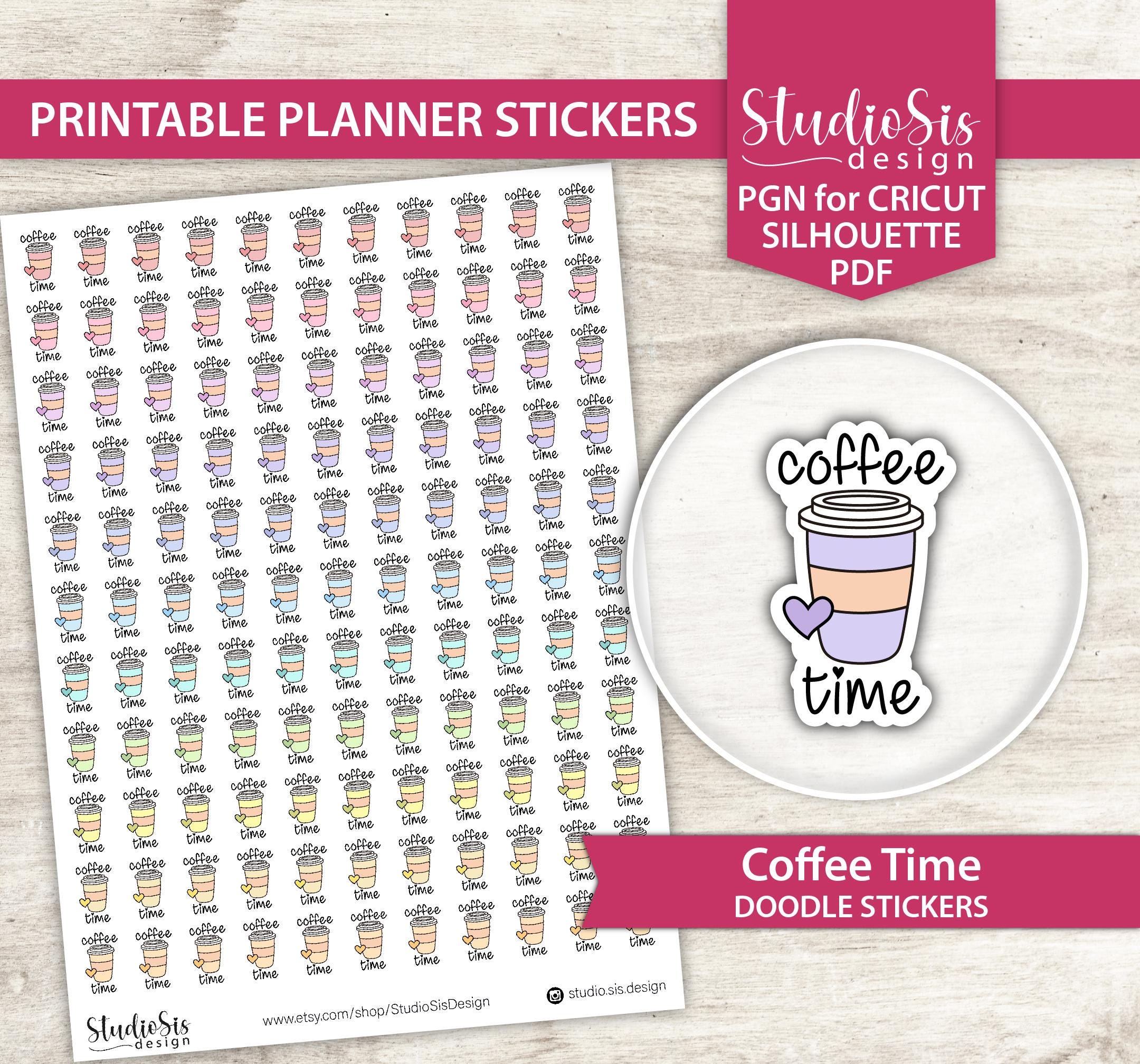 Coffee Time Doodle, Printable Planner Stickers, Everyday Life Script ...