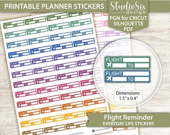 Flight Reminder, Printable Planner Stickers, Bullet Journal, Erin Condren Stickers - Cut Files