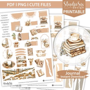 Boho Planner Stickers, Journaling Scrapbook Stickers (PDF, PNG)