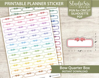 Bow Quarter Box, Printable Planner Stickers, Bullet Journal Stickers, Erin Condren Stickers - Cut Files