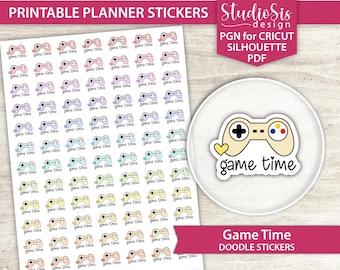 Game Time Doodle, Printable Planner Stickers, Everyday Life Script Stickers, Cut Files