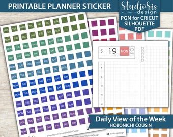 Daily View Week, Hobonichi Cousin Printable Planner Stickers, Cut Files