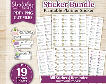 Bill Reminder Bundle,  Functional Printable Planner Stickers, Cut Files